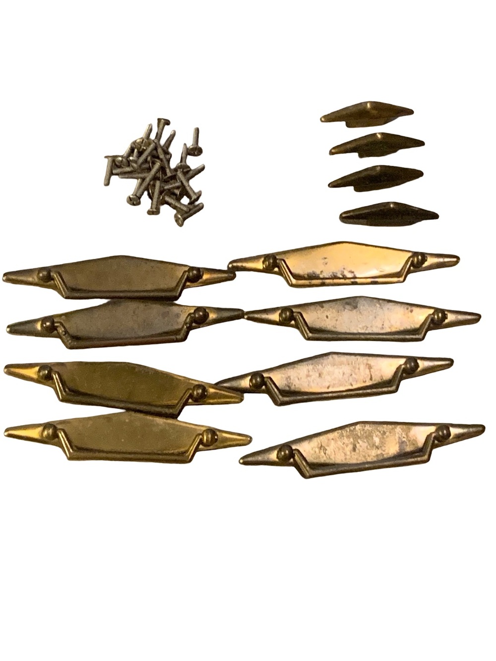 Vintage MCM Brass Drawer Pulls Lot Of 12 With Hardware